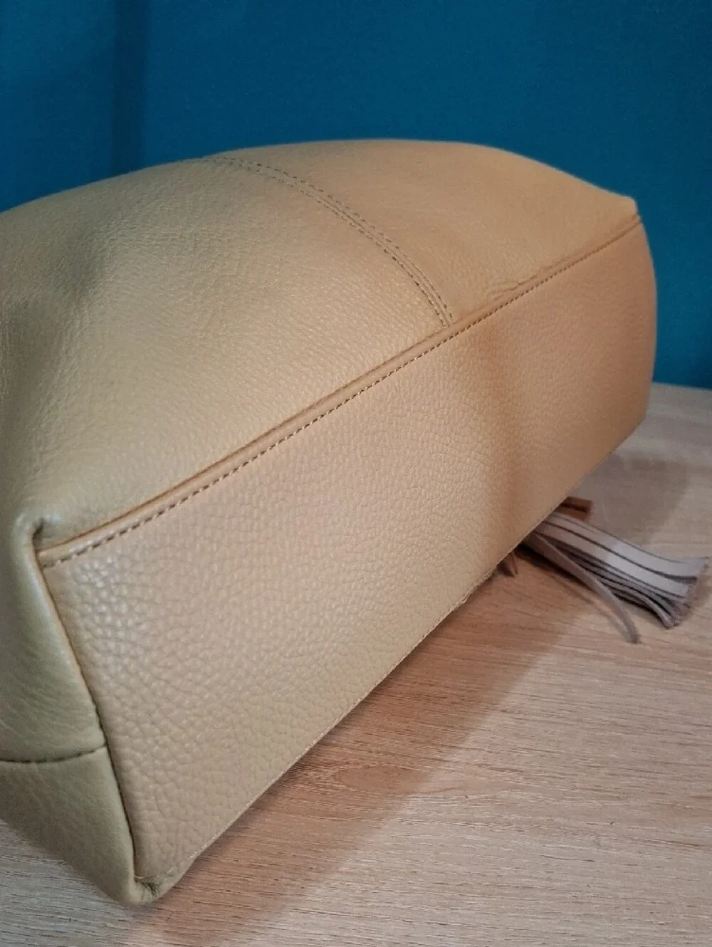The Sak HUNTLEY Leather Hobo with Tassel Accent in Color Natural - Picture 10 of 13